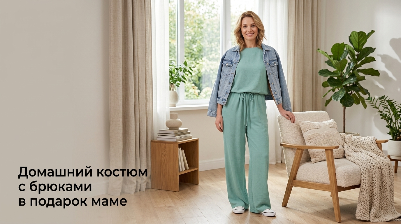 Фото брюк домашнего костюма, подходящего в подарок маме, с размерами